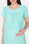 Coucou Maternity Woven Full Length Nightdress With Front Zipper And Discreet Feeding - Green Ash — thumbnail 5